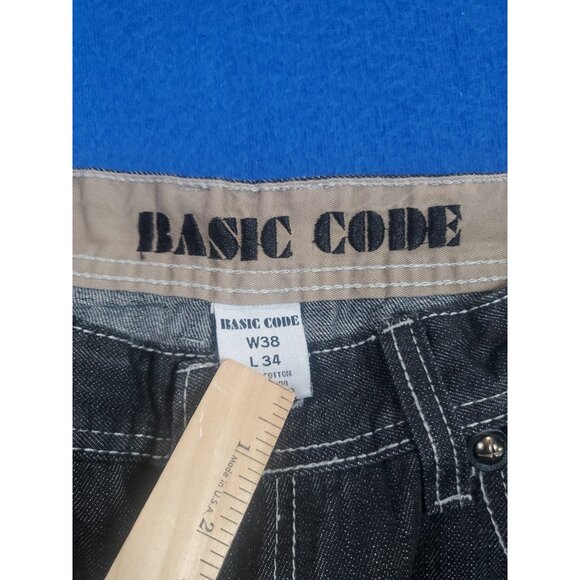 Basic Code Vintage Denim Jeans Men's Size W38 L34 Wide Leg Baggy Embroidered - Picture 16 of 16